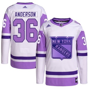 Youth New York Rangers Glenn Anderson Adidas Authentic Hockey Fights Cancer Primegreen Jersey - White/Purple