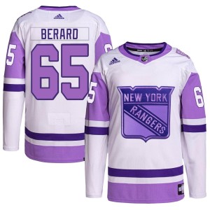 Youth New York Rangers Brett Berard Adidas Authentic Hockey Fights Cancer Primegreen Jersey - White/Purple