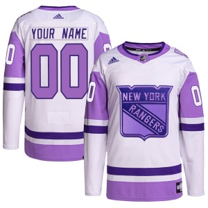 Youth New York Rangers Custom Adidas Authentic Hockey Fights Cancer Primegreen Jersey - White/Purple