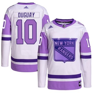 Youth New York Rangers Ron Duguay Adidas Authentic Hockey Fights Cancer Primegreen Jersey - White/Purple