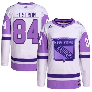 Youth New York Rangers Adam Edstrom Adidas Authentic Hockey Fights Cancer Primegreen Jersey - White/Purple