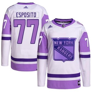 Youth New York Rangers Phil Esposito Adidas Authentic Hockey Fights Cancer Primegreen Jersey - White/Purple