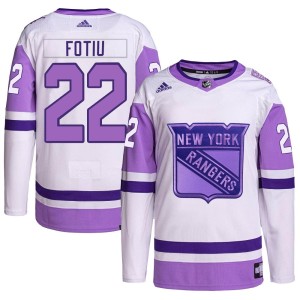 Youth New York Rangers Nick Fotiu Adidas Authentic Hockey Fights Cancer Primegreen Jersey - White/Purple