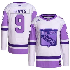Youth New York Rangers Adam Graves Adidas Authentic Hockey Fights Cancer Primegreen Jersey - White/Purple
