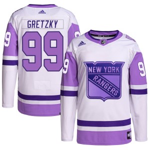 Youth New York Rangers Wayne Gretzky Adidas Authentic Hockey Fights Cancer Primegreen Jersey - White/Purple