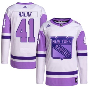 Youth New York Rangers Jaroslav Halak Adidas Authentic Hockey Fights Cancer Primegreen Jersey - White/Purple