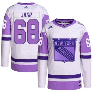 Youth New York Rangers Jaromir Jagr Adidas Authentic Hockey Fights Cancer Primegreen Jersey - White/Purple