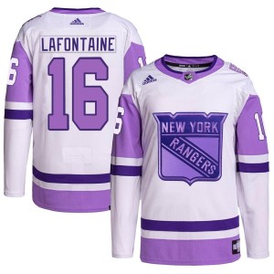 Youth New York Rangers Pat Lafontaine Adidas Authentic Hockey Fights Cancer Primegreen Jersey - White/Purple
