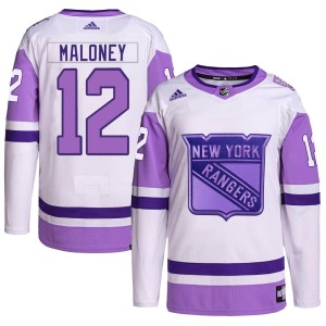 Youth New York Rangers Don Maloney Adidas Authentic Hockey Fights Cancer Primegreen Jersey - White/Purple