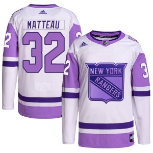 Youth New York Rangers Stephane Matteau Adidas Authentic Hockey Fights Cancer Primegreen Jersey - White/Purple