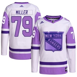 Youth New York Rangers K'Andre Miller Adidas Authentic Hockey Fights Cancer Primegreen Jersey - White/Purple