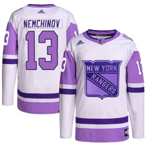 Youth New York Rangers Sergei Nemchinov Adidas Authentic Hockey Fights Cancer Primegreen Jersey - White/Purple