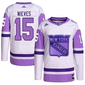 Youth New York Rangers Boo Nieves Adidas Authentic Hockey Fights Cancer Primegreen Jersey - White/Purple