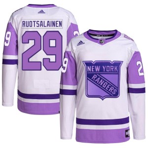 Youth New York Rangers Reijo Ruotsalainen Adidas Authentic Hockey Fights Cancer Primegreen Jersey - White/Purple