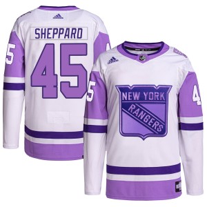 Youth New York Rangers James Sheppard Adidas Authentic Hockey Fights Cancer Primegreen Jersey - White/Purple