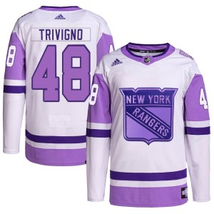 Youth New York Rangers Bobby Trivigno Adidas Authentic Hockey Fights Cancer Primegreen Jersey - White/Purple
