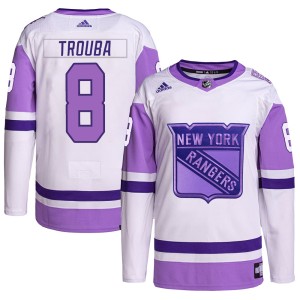 Youth New York Rangers Jacob Trouba Adidas Authentic Hockey Fights Cancer Primegreen Jersey - White/Purple