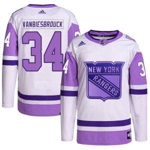 Youth New York Rangers John Vanbiesbrouck Adidas Authentic Hockey Fights Cancer Primegreen Jersey - White/Purple