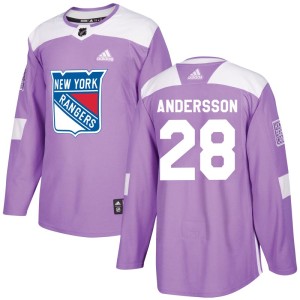 Men's New York Rangers Lias Andersson Adidas Authentic Fights Cancer Practice Jersey - Purple