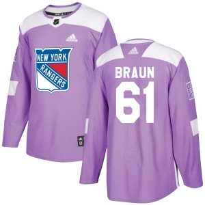 Men's New York Rangers Justin Braun Adidas Authentic Fights Cancer Practice Jersey - Purple