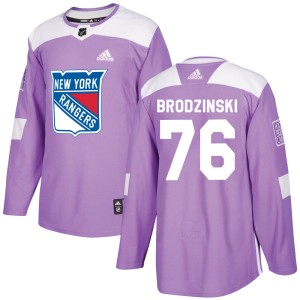 Men's New York Rangers Jonny Brodzinski Adidas Authentic Fights Cancer Practice Jersey - Purple