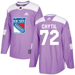 Men's New York Rangers Filip Chytil Adidas Authentic Fights Cancer Practice Jersey - Purple