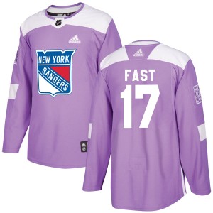 Men's New York Rangers Jesper Fast Adidas Authentic Fights Cancer Practice Jersey - Purple
