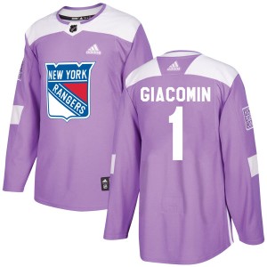 Men's New York Rangers Eddie Giacomin Adidas Authentic Fights Cancer Practice Jersey - Purple