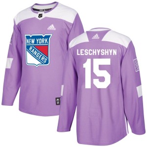Men's New York Rangers Jake Leschyshyn Adidas Authentic Fights Cancer Practice Jersey - Purple