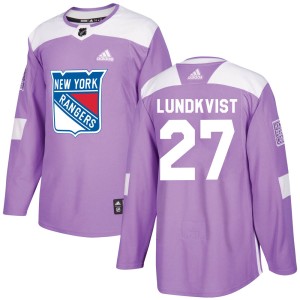 Men's New York Rangers Nils Lundkvist Adidas Authentic Fights Cancer Practice Jersey - Purple