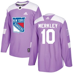 Men's New York Rangers Nick Merkley Adidas Authentic Fights Cancer Practice Jersey - Purple