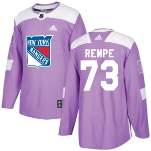 Men's New York Rangers Matt Rempe Adidas Authentic Fights Cancer Practice Jersey - Purple