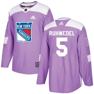 Men's New York Rangers Chad Ruhwedel Adidas Authentic Fights Cancer Practice Jersey - Purple