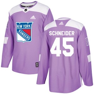 Men's New York Rangers Braden Schneider Adidas Authentic Fights Cancer Practice Jersey - Purple