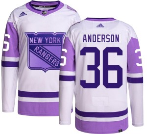 Men's New York Rangers Glenn Anderson Adidas Authentic Hockey Fights Cancer Jersey -