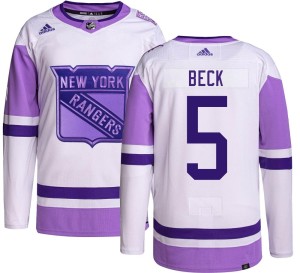 Men's New York Rangers Barry Beck Adidas Authentic Hockey Fights Cancer Jersey -