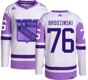 Men's New York Rangers Jonny Brodzinski Adidas Authentic Hockey Fights Cancer Jersey -