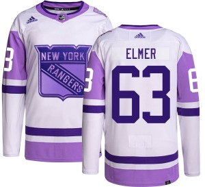 Men's New York Rangers Jake Elmer Adidas Authentic Hockey Fights Cancer Jersey -