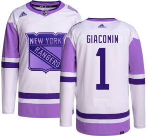 Men's New York Rangers Eddie Giacomin Adidas Authentic Hockey Fights Cancer Jersey -