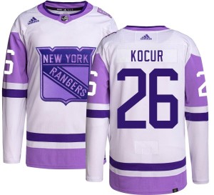 Men's New York Rangers Joe Kocur Adidas Authentic Hockey Fights Cancer Jersey -