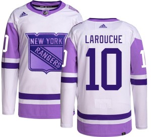 Men's New York Rangers Pierre Larouche Adidas Authentic Hockey Fights Cancer Jersey -
