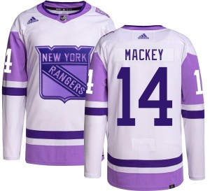 Men's New York Rangers Connor Mackey Adidas Authentic Hockey Fights Cancer Jersey -