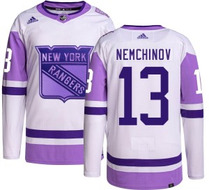 Men's New York Rangers Sergei Nemchinov Adidas Authentic Hockey Fights Cancer Jersey -