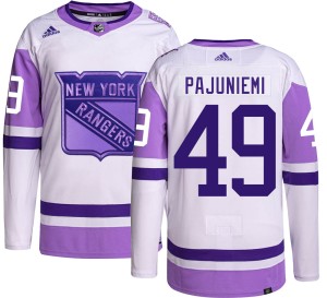 Men's New York Rangers Lauri Pajuniemi Adidas Authentic Hockey Fights Cancer Jersey -