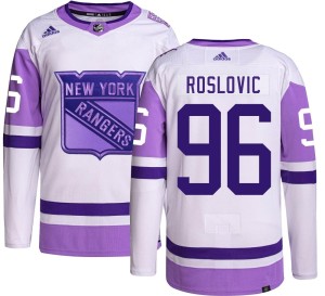 Men's New York Rangers Jack Roslovic Adidas Authentic Hockey Fights Cancer Jersey -