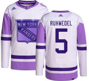 Men's New York Rangers Chad Ruhwedel Adidas Authentic Hockey Fights Cancer Jersey -