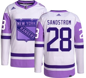 Men's New York Rangers Tomas Sandstrom Adidas Authentic Hockey Fights Cancer Jersey -