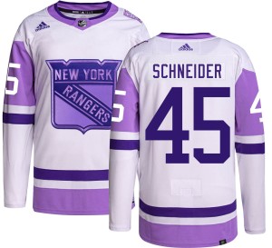 Men's New York Rangers Braden Schneider Adidas Authentic Hockey Fights Cancer Jersey -