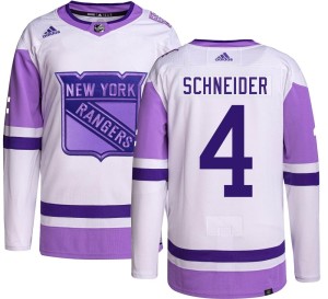 Men's New York Rangers Braden Schneider Adidas Authentic Hockey Fights Cancer Jersey -