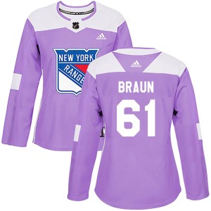 Women's New York Rangers Justin Braun Adidas Authentic Fights Cancer Practice Jersey - Purple